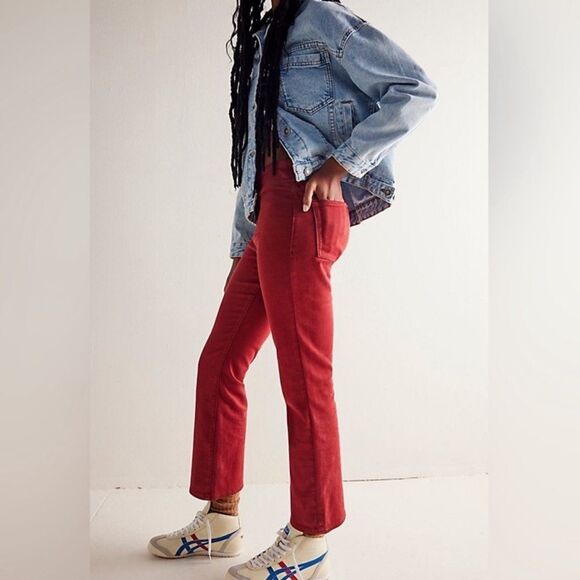 Free people in my feelings mid rise crop boot pants red - Picture 2 of 5